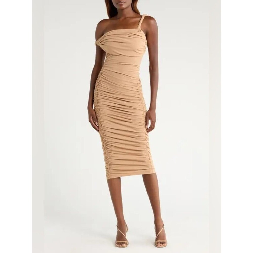 REFORMATION x Laura Harrier alycia asymmetric neck knit midi dress